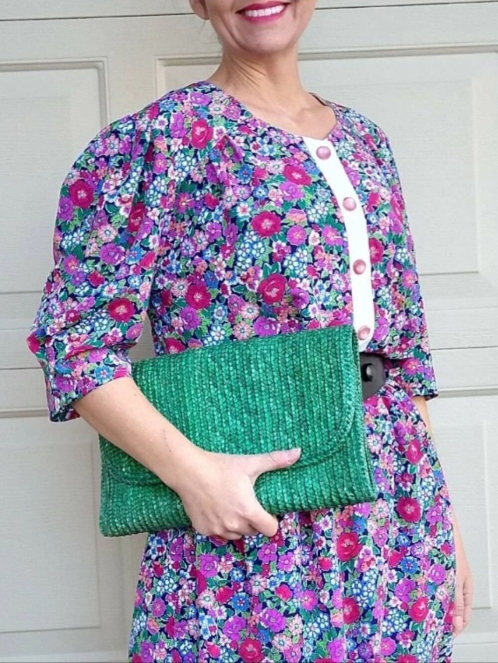 vintage GREEN STRAW CLUTCH 1980's bag purse